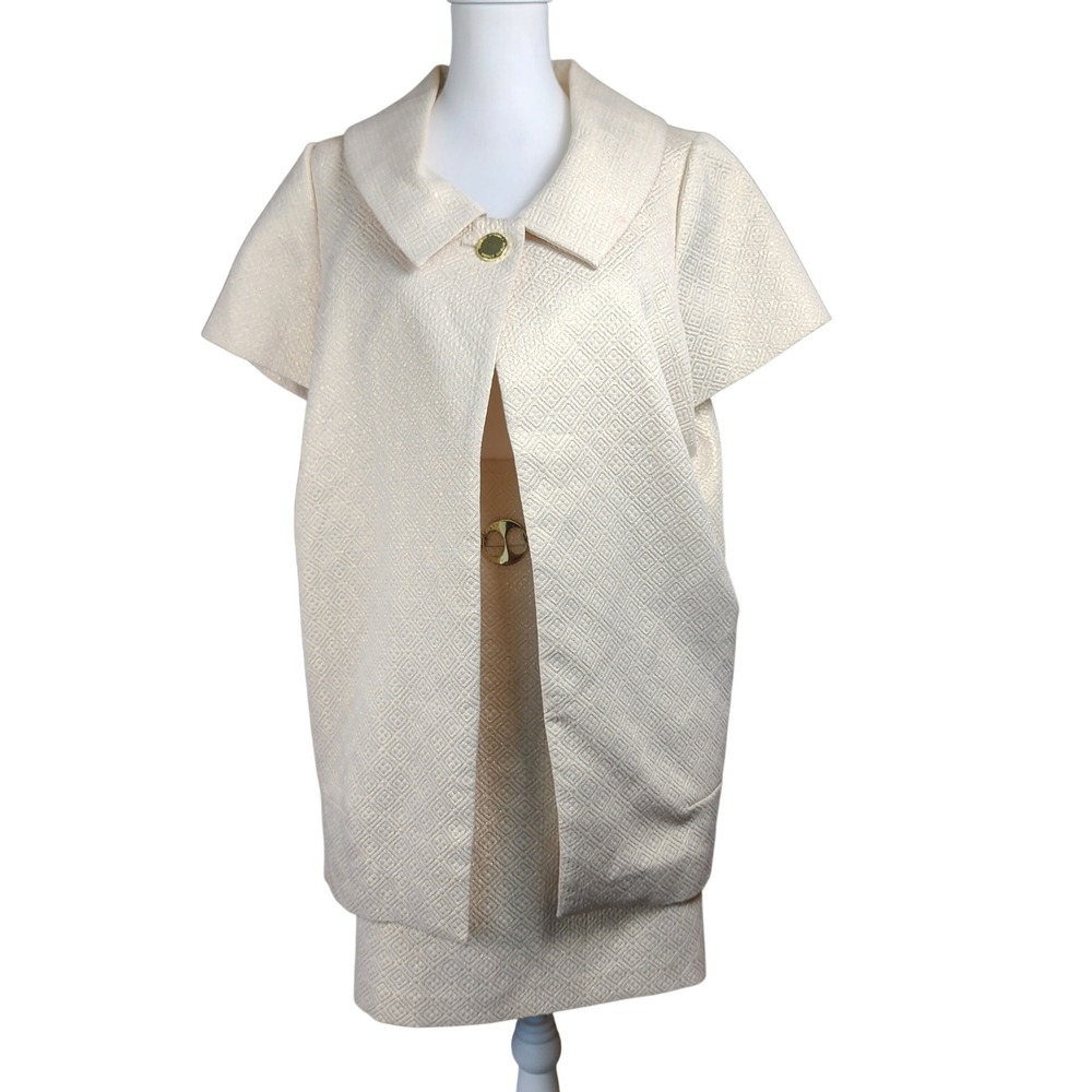 Adrienne Vittadini Jacquard Skirt Suit Set Womens 10 Champagne Metallic Wedding
